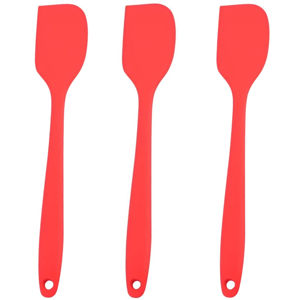 Kit 3 Espátulas de Silicone Vermelha Grande Utensílio Confeitaria Pão Duro Anti-risco para Panela e Bolo Casa