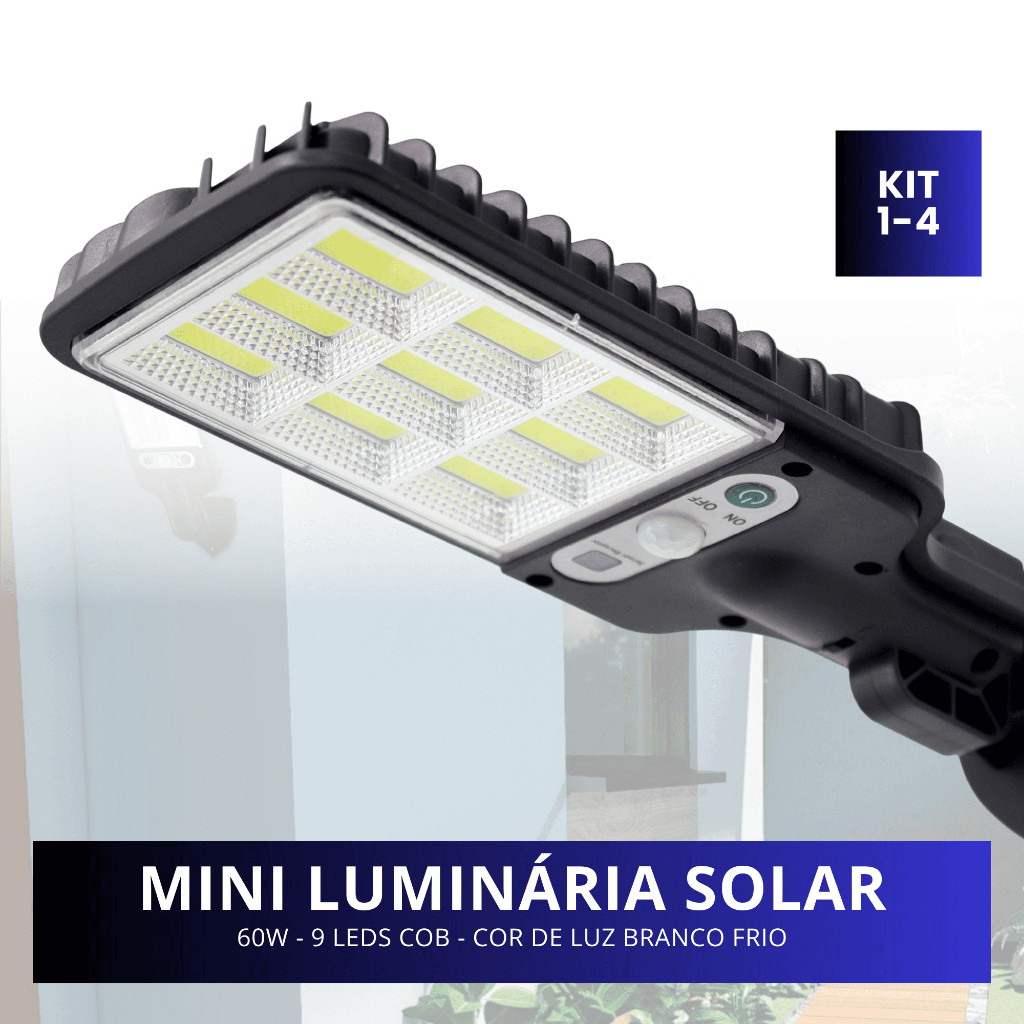Mini Luminária Solar 9 Cob Poste Rua Parede Refletor Prova D'Água Sensor Presença Movimento