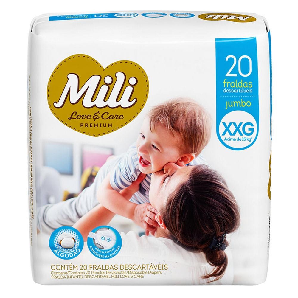 Fralda Mili Love E Care Xxg Jumbo C/20Un em Oferta na Shopee