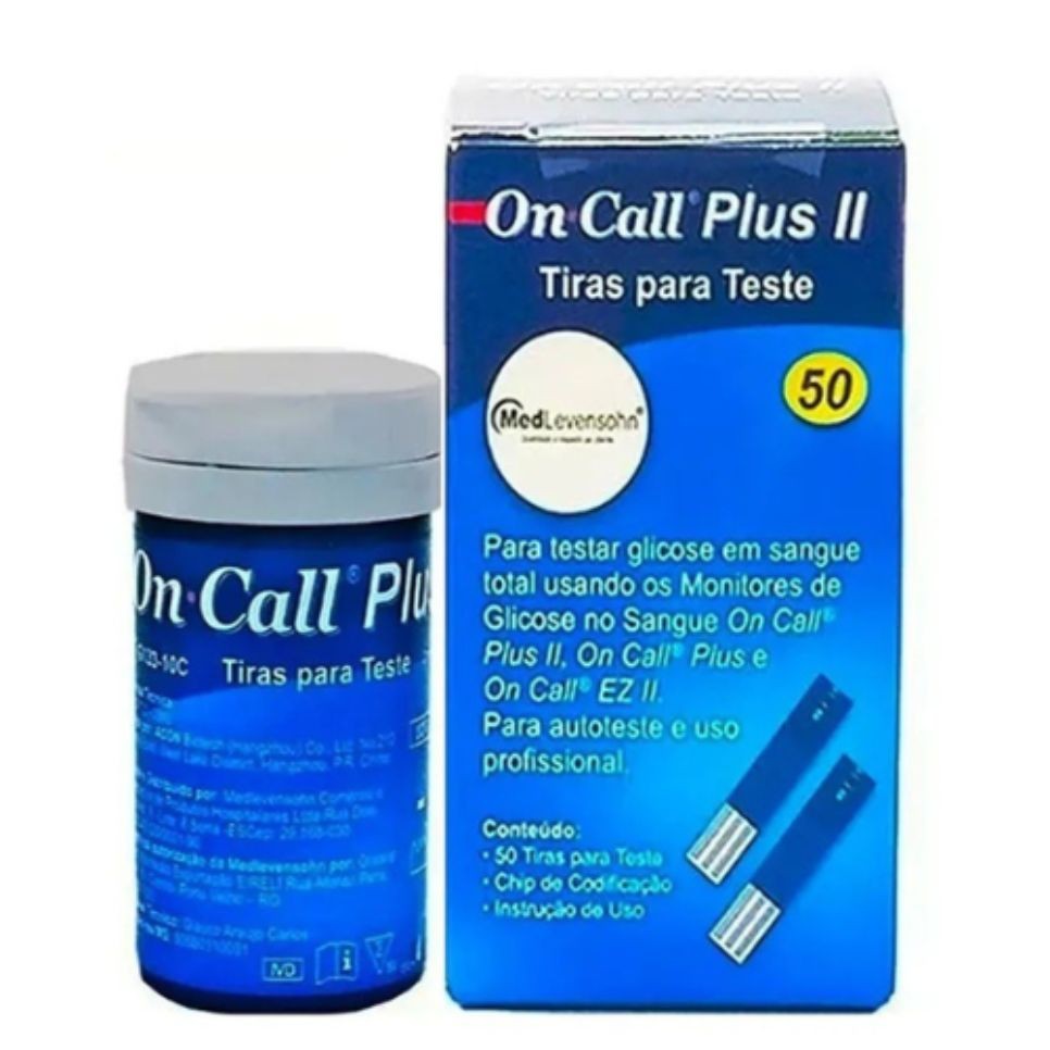TIRAS DE TESTE DE GLICOSE ON CALL PLUS II CAIXA COM 50 TIRAS PARA GLICOSIMETRO