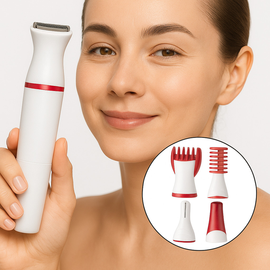 Depilador Elétrico Feminino Portátil 5 em 1, Aparador de Pelos para Corpo, Rosto e Área Íntima Sem Dor Compacto Rosa