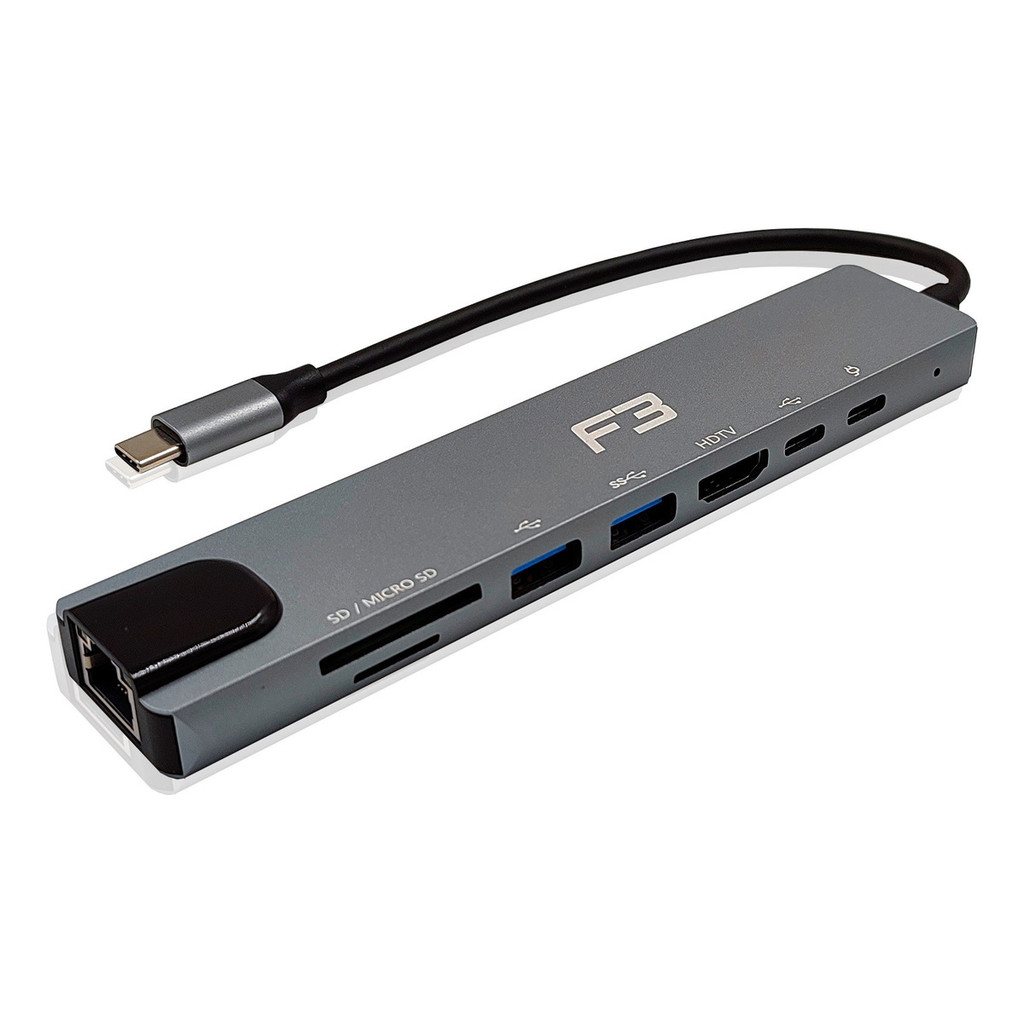 Adaptador Hub Tipo-c 8 Em 1 Hdmi 4k Lan Usb 3.0 Sd/tf