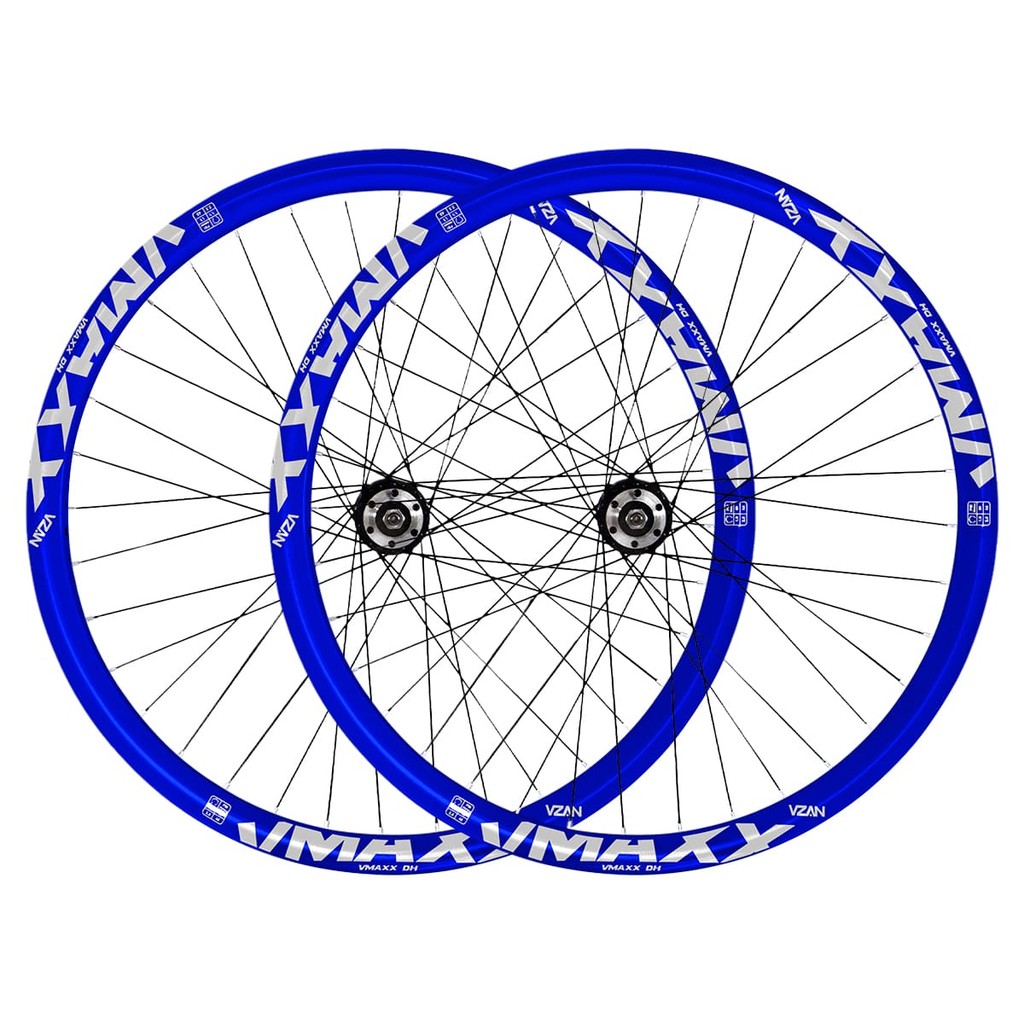 Par Roda Aro 26 Montada Cubo Rosca P/ Roda Livre Vzan Vmaxx Freio a Disco Bike Grau Azul Neon