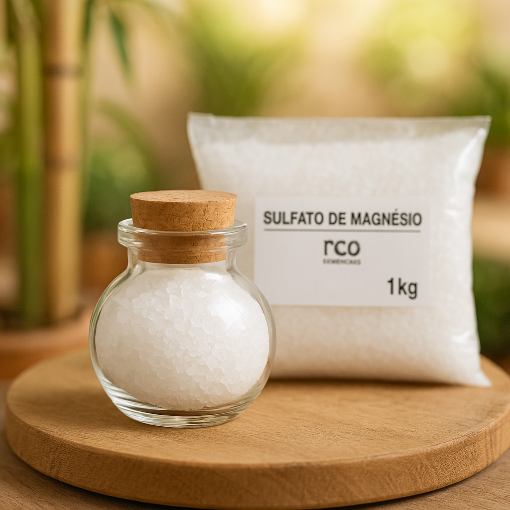 Kit Sal de Banho Epsom 1kg + 5 ou 10 Frascos Vidro 50ml com Rolha | SPA em Casa | Esfoliação Natural
