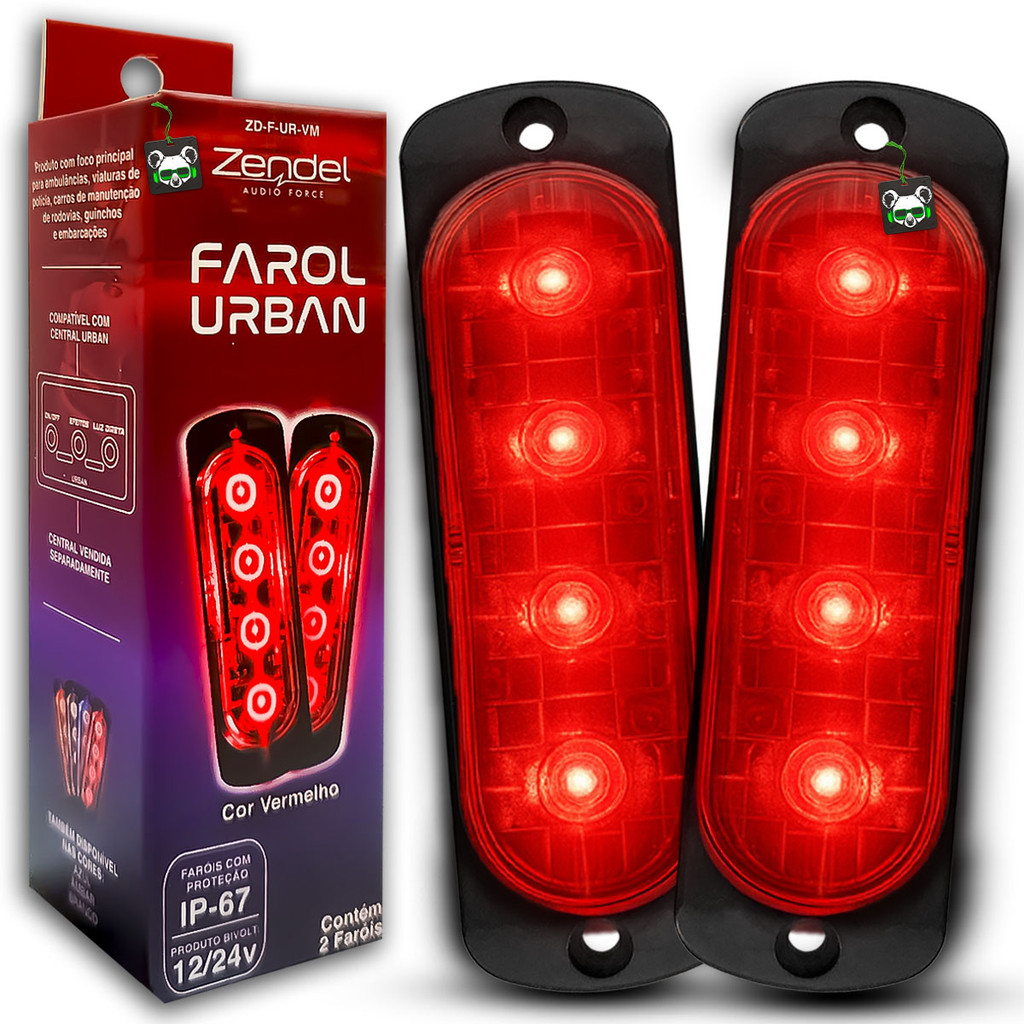 Par Farol Strobo Led Vermelho Policia Ambulância Viatura Emergência 12/24V Urban Zendel em Oferta na Shopee
