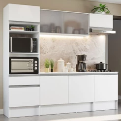 Cozinha Topazio com Armário Balcão Tampo Branco Madesa