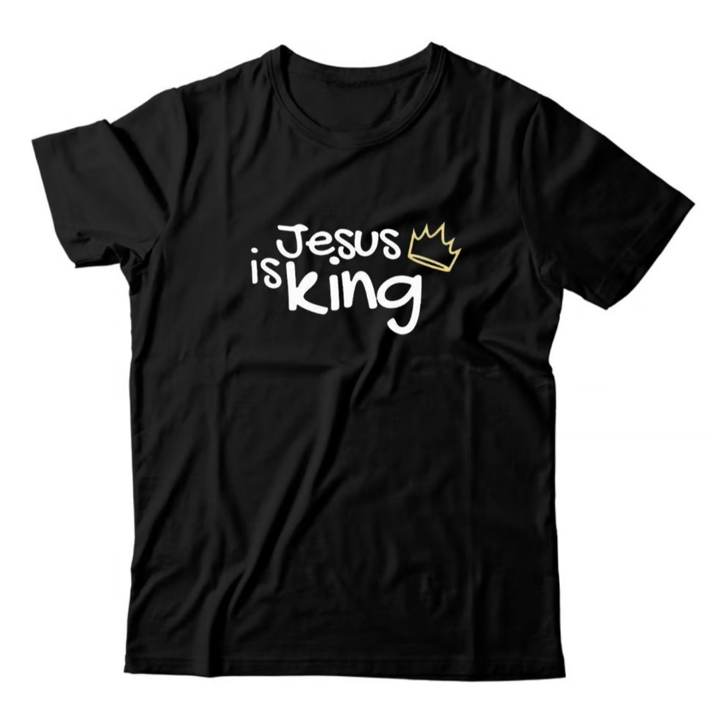 T-shirt Camiseta Camisa Feminina Masculina Preta Algodão Básica Casual Jesus Cristo Rei Gospel Estampada Unissex Algodão