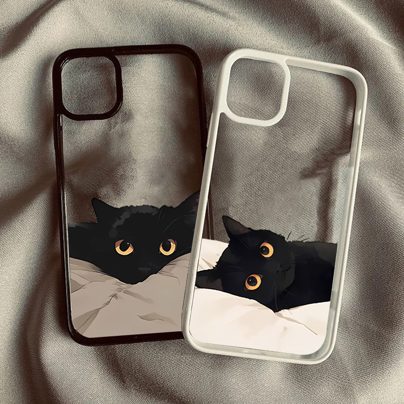 Capa De Telefone Transparente Para Samsung A56 A35 A55 A06 A26 A36 A54 A05S A15 A16 A12 A52 A34 5G A32 Lazer Preto Gato