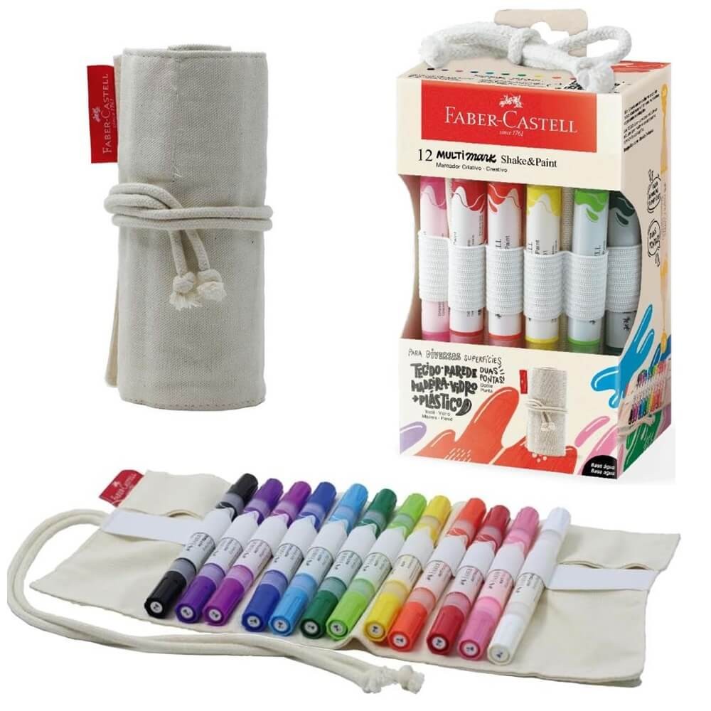 Marcador Criativo MultiMark Shake e Paint  2 Pontas Estojo com 12 Cores (MM/ESROLO) - Faber-Castell