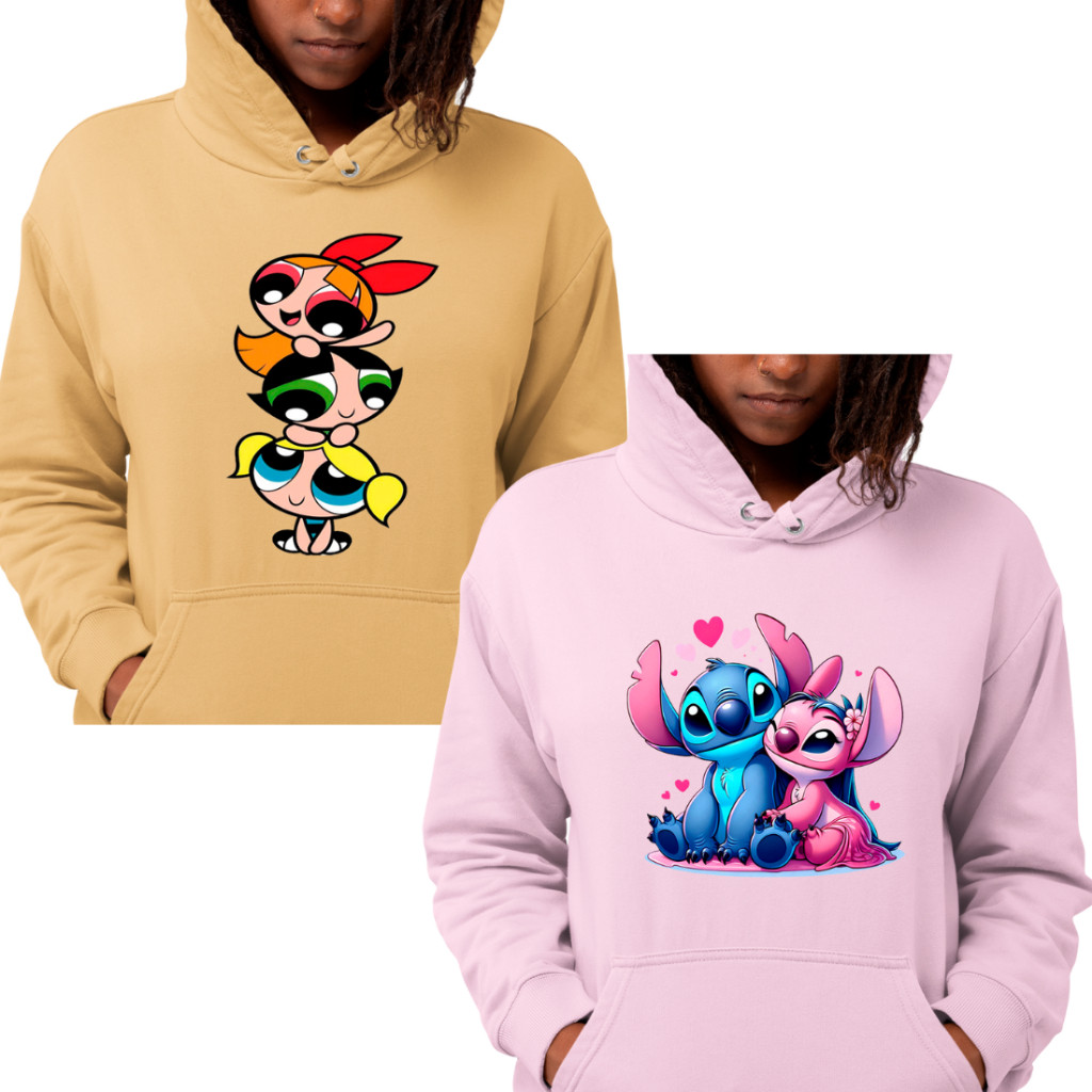 Kit 2 Casacos De Frio Feminino Estampa Super Poderosas E Casal Lilo Stitch Confortavel Lançamento