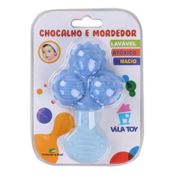 Chocalho Bebê Vila Toy Com 3 Bolas Com Mordedor Azul