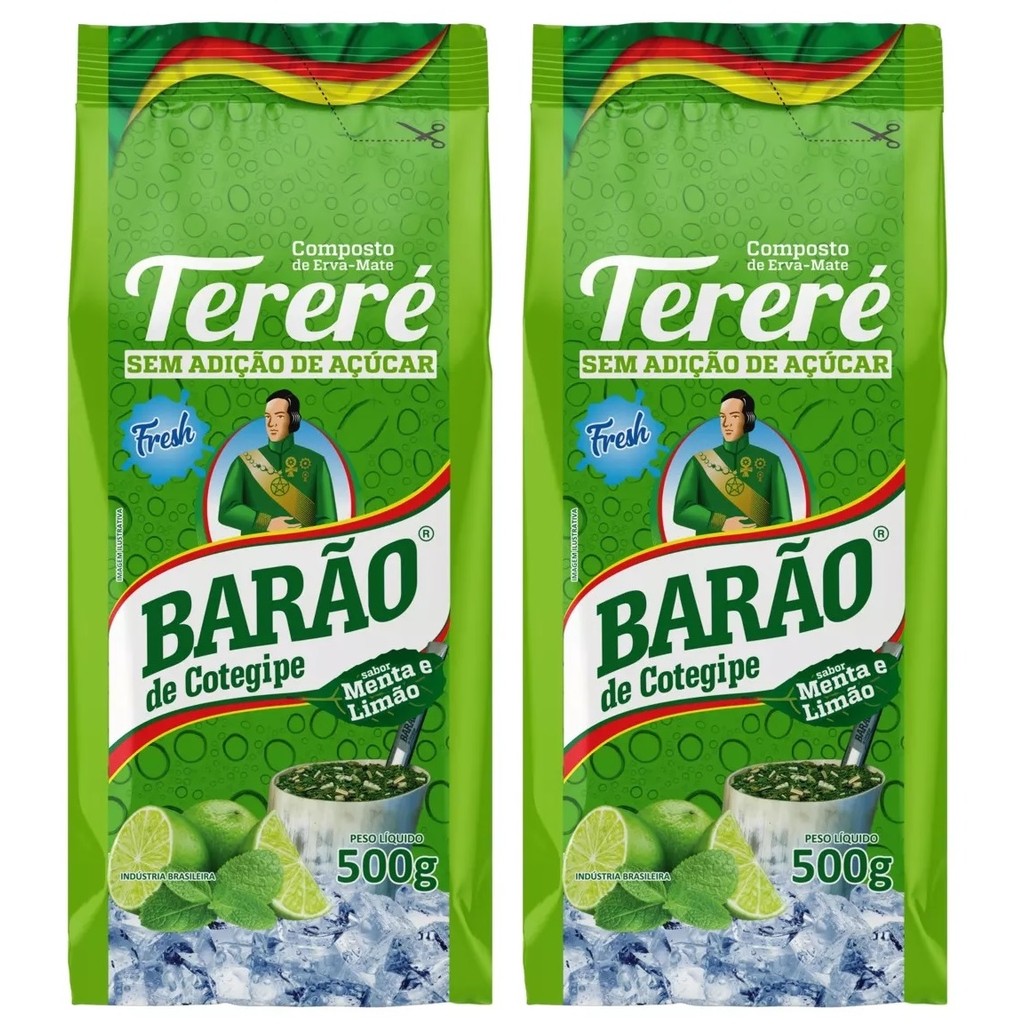 2 Erva Mate Tereré BARÃO LIMÃO FRESH Menta Sem Glúten 500g