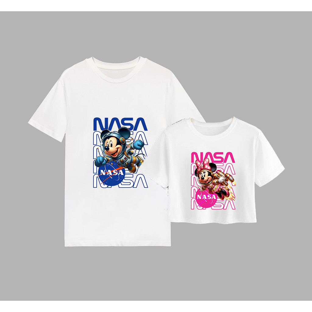 Kit Casal Dia dos Namorados Cropped T Shirt Camisa Camiseta Blusa Algodao Masculina Feminina Mickey Minnie NASA