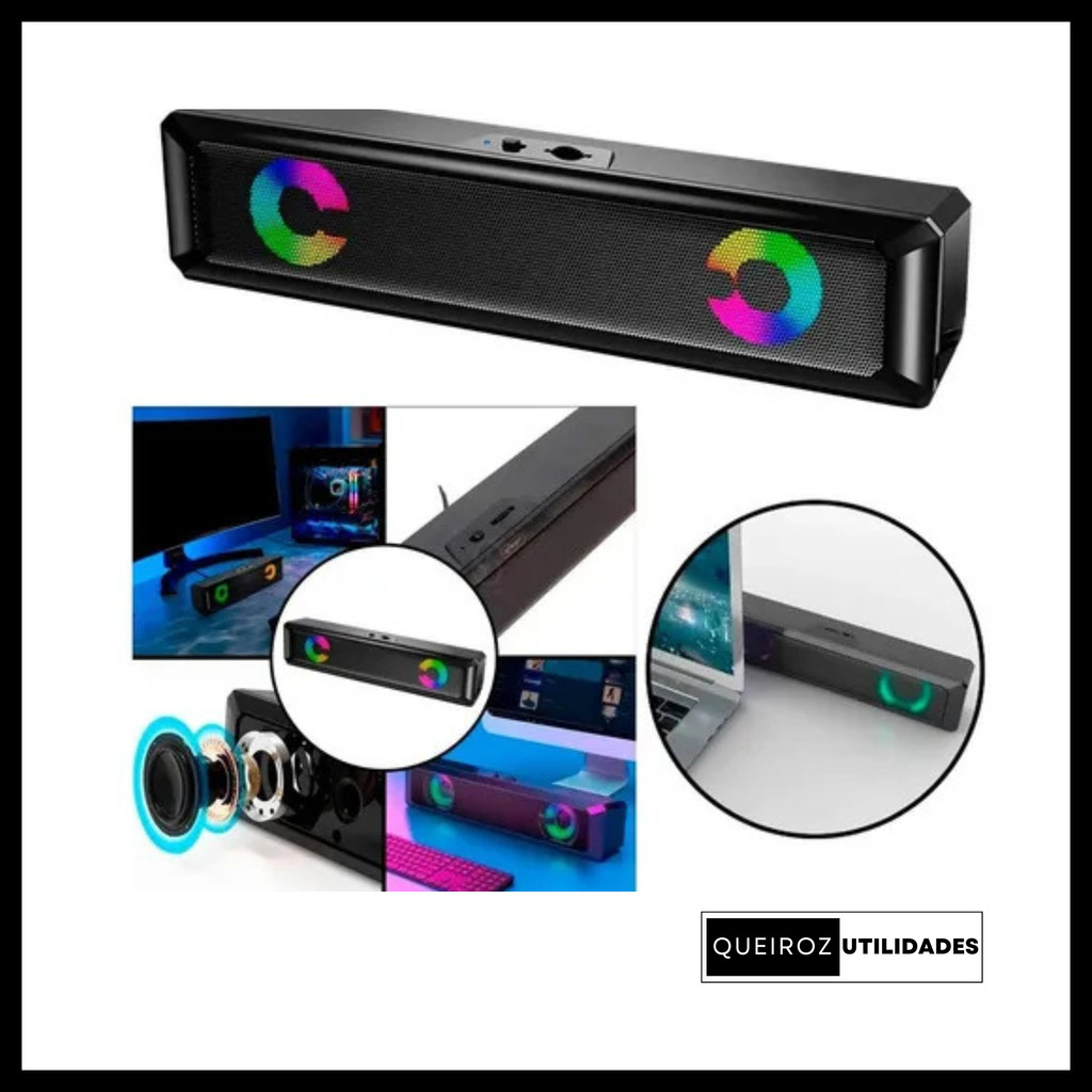 Caixa De Som Knup KP-RO802 Soundbar Rgb Led Usb Multimídia Kp Notebook Tv Cor Preto em Oferta na Shopee
