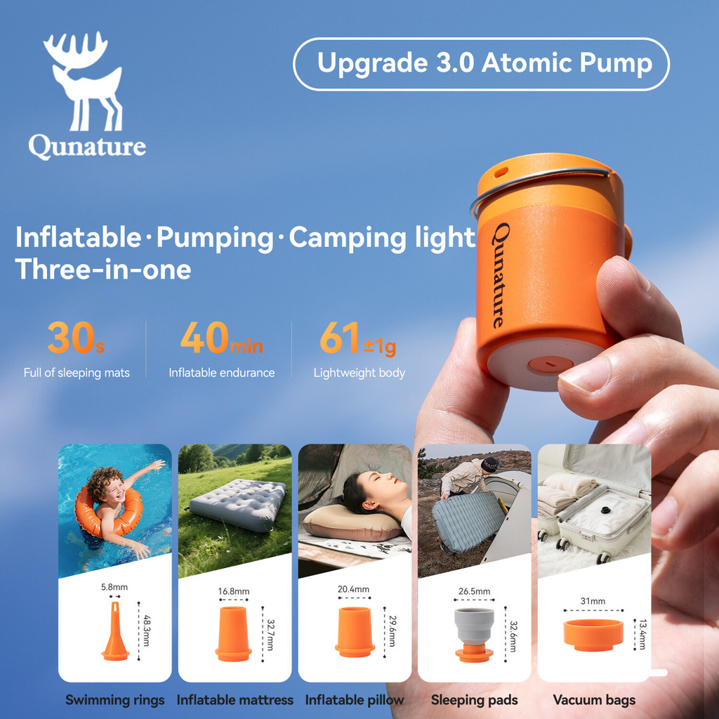 Bomba De Ar Elétrica Qunature 5.0kPa Deflação De Inflação Rápida Camping Magnética Portátil Ultraleve 3 Em 1 em Oferta na Shopee