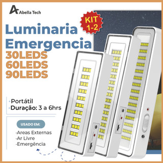 Luminária Emergência Lâmpada Portátil 30 60 90 Leds Recarregável Bivolt Luz Branca Fria