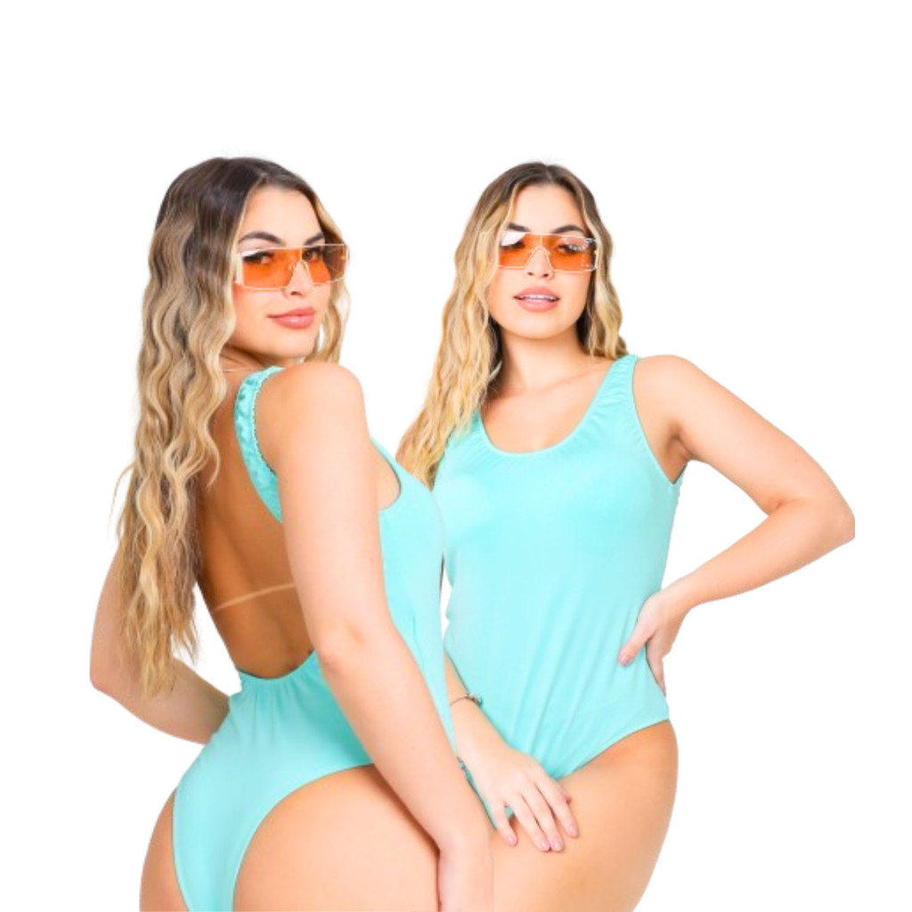 Body Maguel Maiô Verde Regata Costa Nua Moda Praia Verão