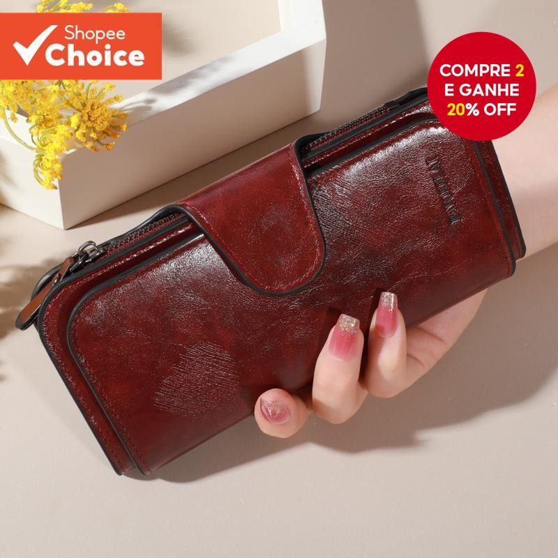 Nova Carteira Longa Feminina Minimalista Couro Encerado Zip Moeda Bolsa Fino Checkbook Tit...