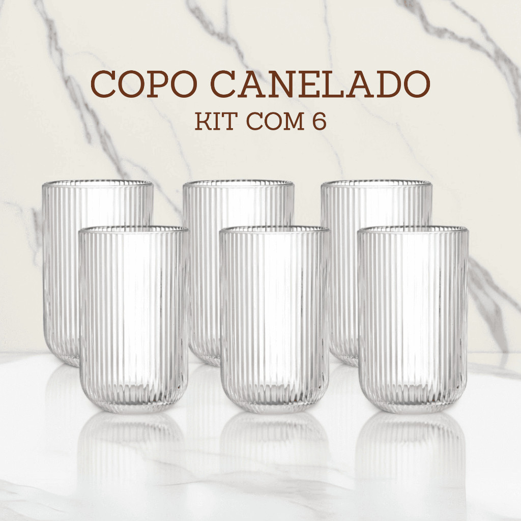Jogo De Copos 6 Peças De Vidro Cameratta Canelado 420ml Suco Agua