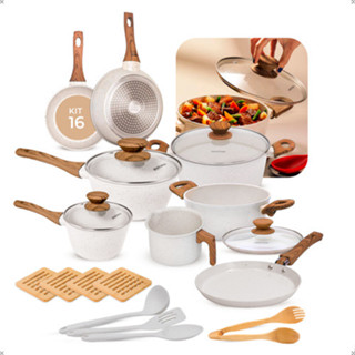 Jogo De Panelas Antiaderente Indução Cerâmica Atoz 16 Peças Mármore em Oferta na Shopee