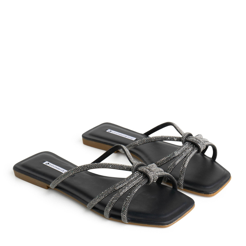Rasteira Preto Tira Brilho Trançada Aranha MALAQUITA_4 - Women Shoes