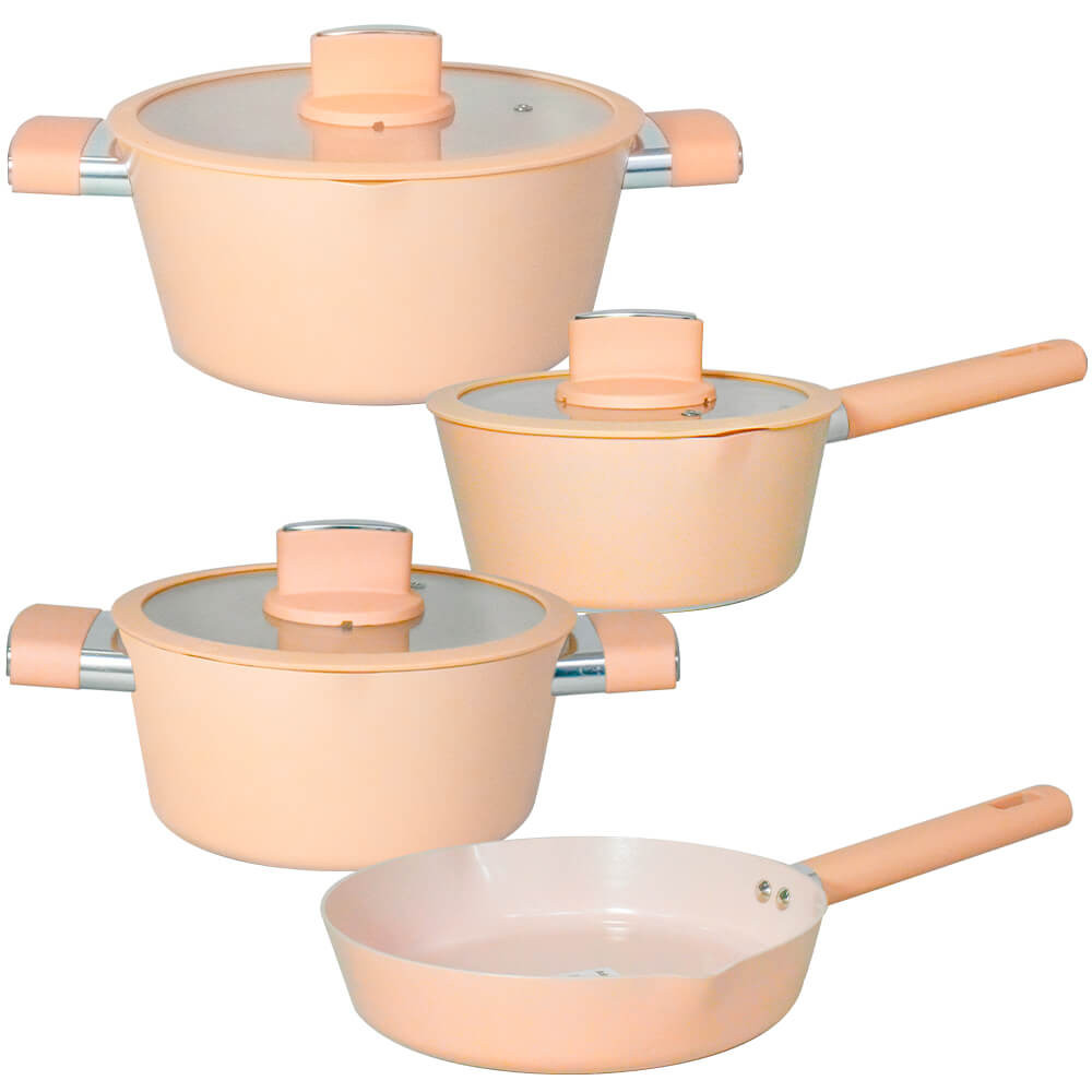 Jogo de Panelas de Indução Antiaderente Cerâmica Chicago Bege 4 peças - Casambiente em Oferta na Shopee