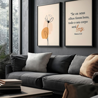 Kit 2 Quadros Decorativos Versículo 6:22 Mateus Flor Minimalista Cristão Quarto Sala Com Moldura em Oferta na Shopee