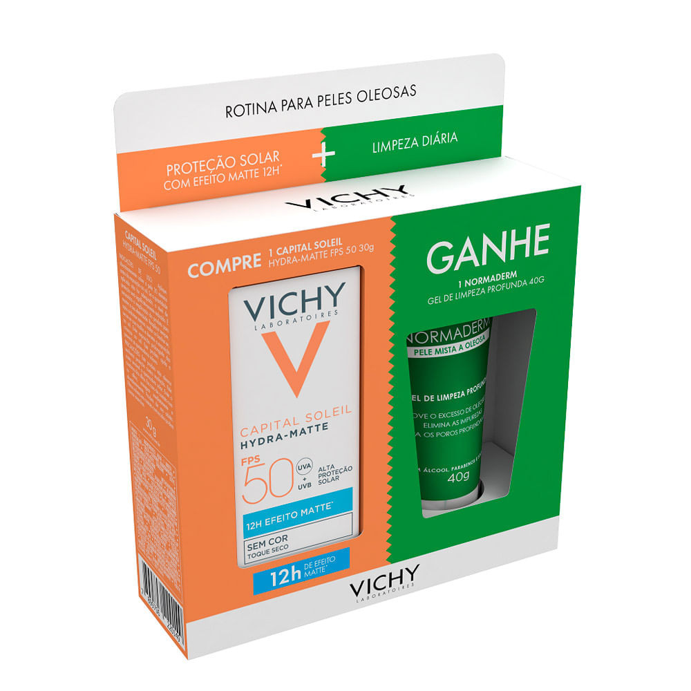 Kit Vichy Protetor Solar Capital Soleil Hydra Matte FPS50 Toque Seco 30g e Ganhe Normaderm Gel de Limpeza Profunda 50g - Beauty