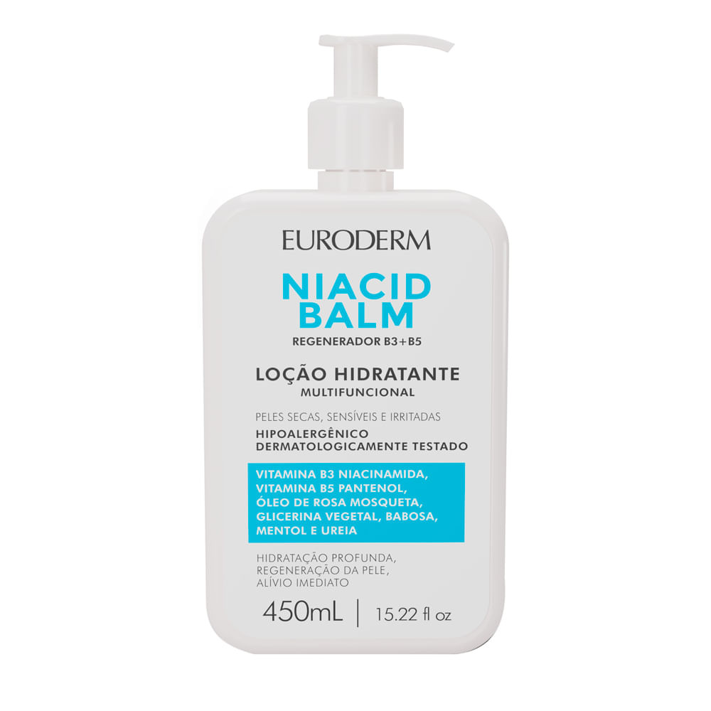 Loção Hidratante Multifuncional Euroderm Niacid Balm Peles Secas Sensíveis e Irritadas  450ml - Beauty