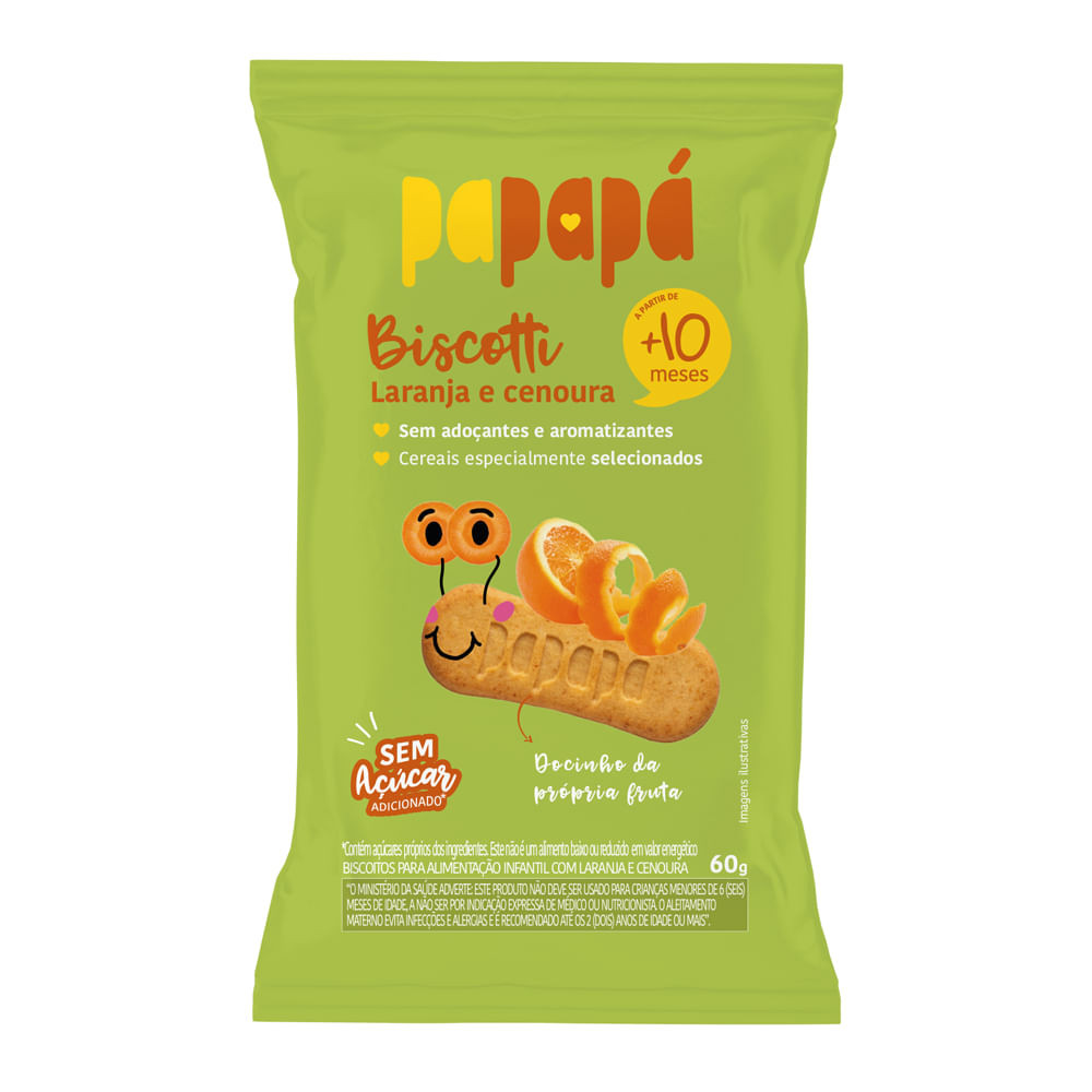 Biscotti Papapá 10+ Meses Sabor Laranja e Cenoura 60g - Mom & Baby