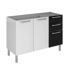 Balcão de Cozinha Itatiaia Tarsila 120cm em Aço Branco/Preto para Pia