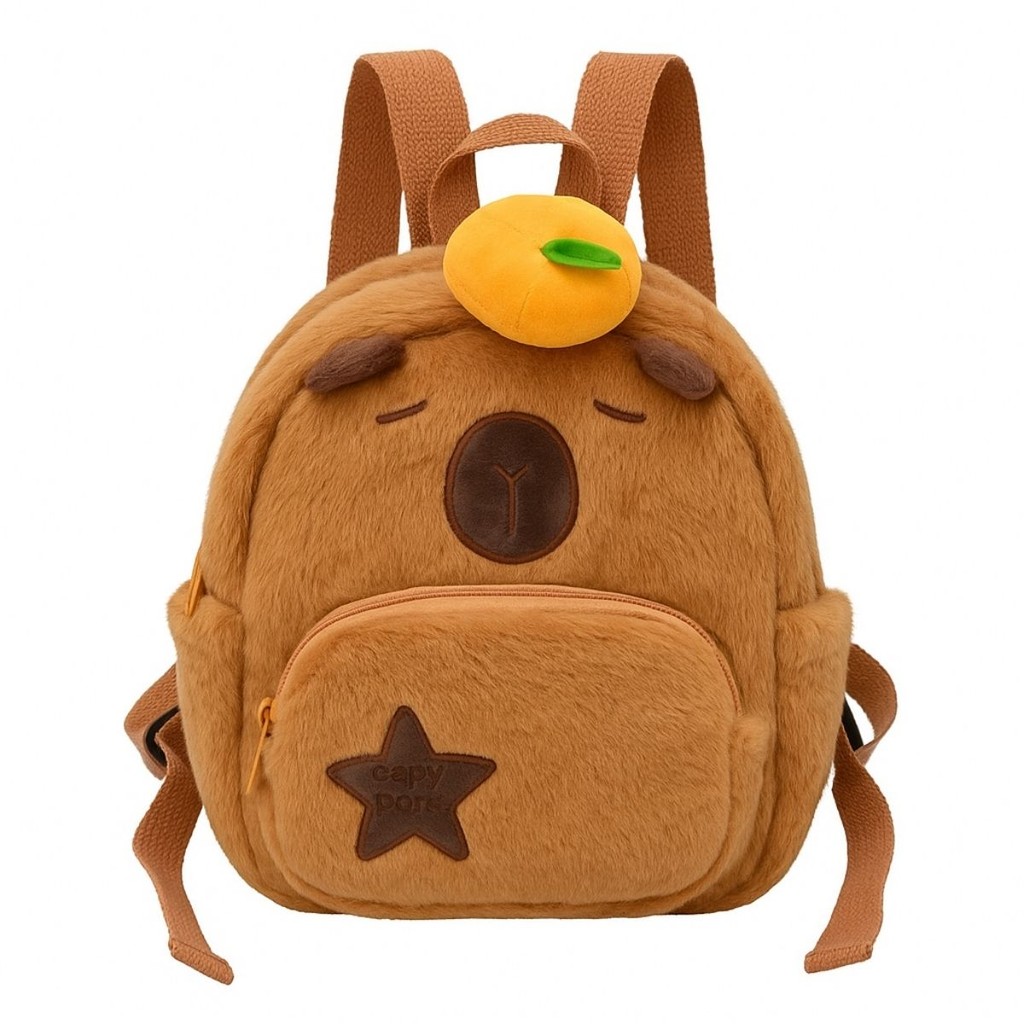 Mochila de Pelúcia Fofa Bolsa de Costas com Zíper