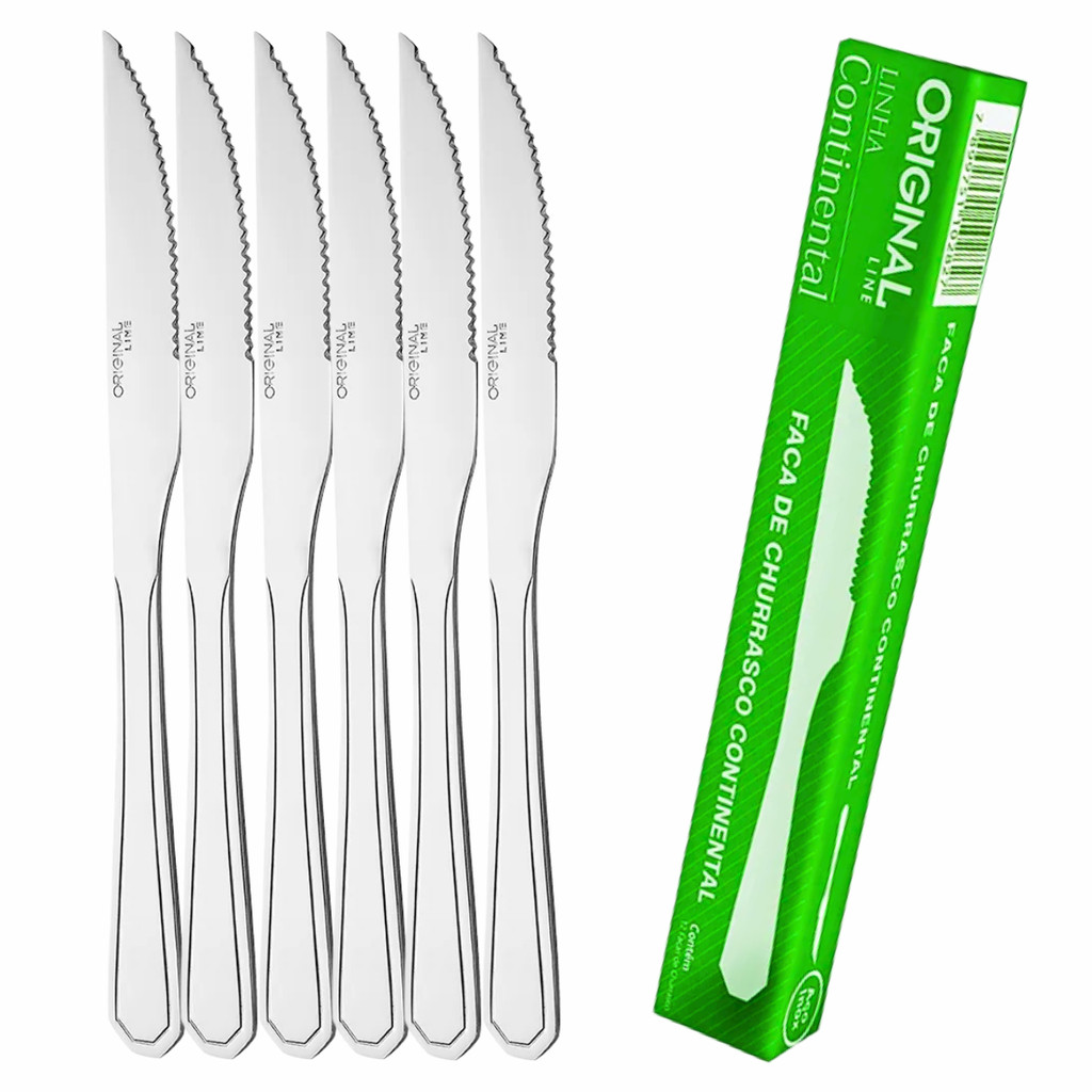 Jogo Faca de Churrasco Inox CX C/6 Continental Original Line Talheres Faqueiro Buffet Bar