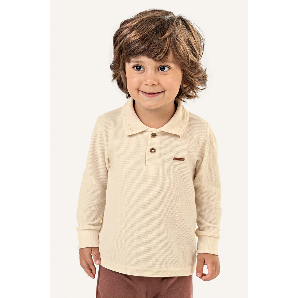Camisa Polo Infantil Menino Manga Longa Colorittá Bege - Baby & Kids Fashion