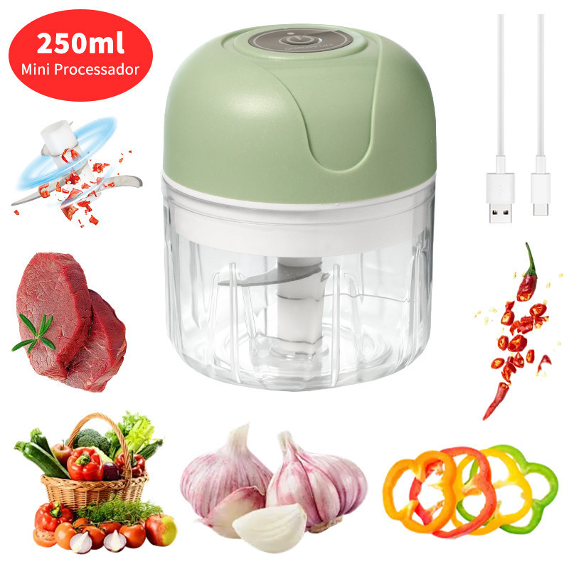 Mini Processador Elétrico Moedor Carne Vegetais Alho Fruta - USB 250ml Moedor 45W