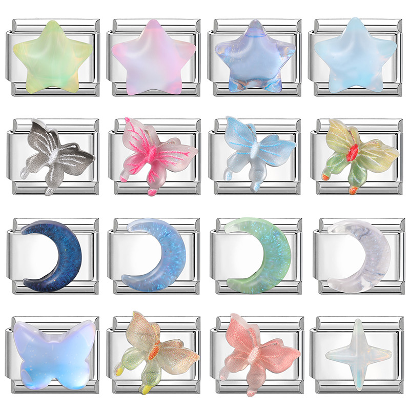 1PC Purple Flower Star Heart Italian Charm Link Fit 9mm Bracelets Stainless Steel DIY Making Women Girls Jewelry Gifts em Oferta na Shopee