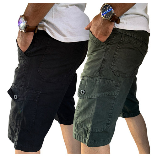 Kit 2 Bermuda Masculino Brim/ Short Cargo Com 6 Bolsos
