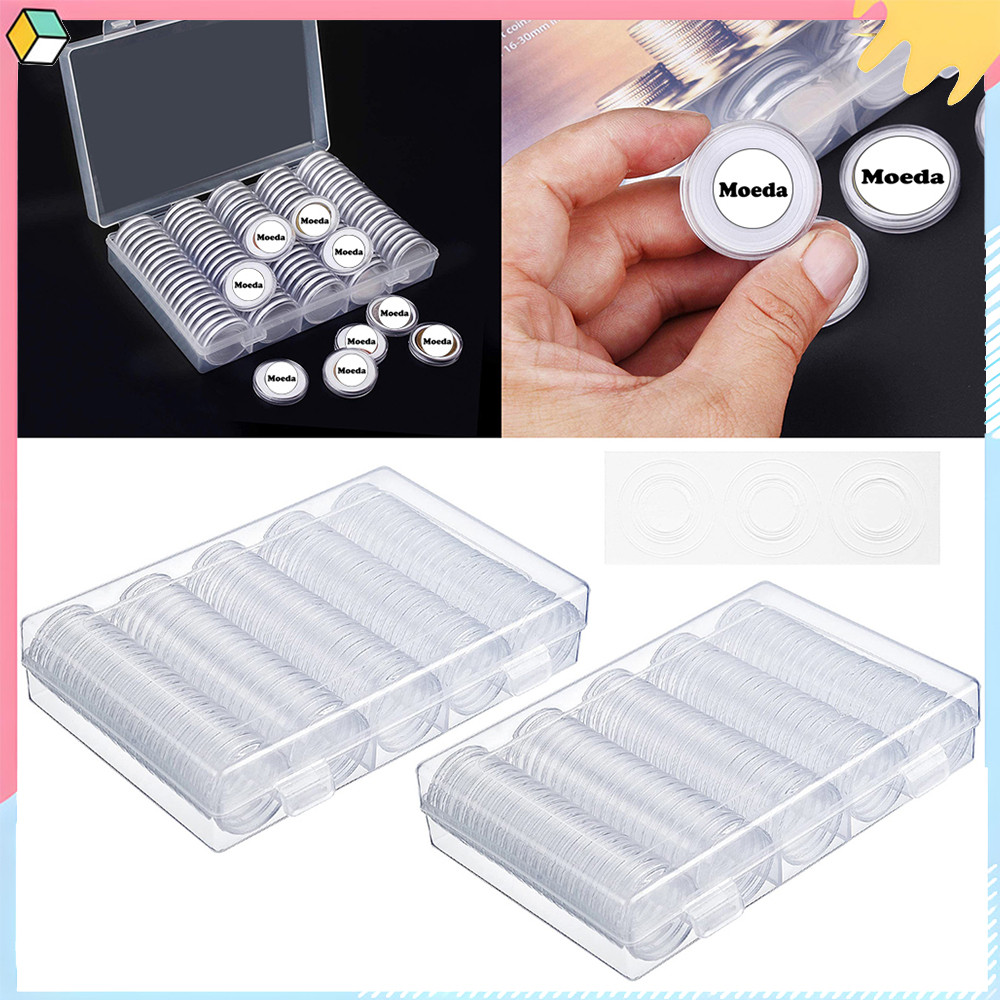 100 pçs Estojo transparente para cápsulas de moedas, recipiente de armazenamento de moedas de 17-40 mm, com organizadora em Oferta na Shopee
