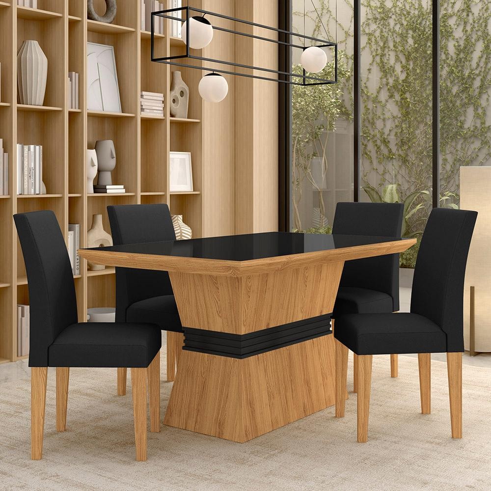 Mesa Com 4 Cadeiras 1,36 Versalhes Cin/preto/preto - Móveis Arapongas em Oferta na Shopee