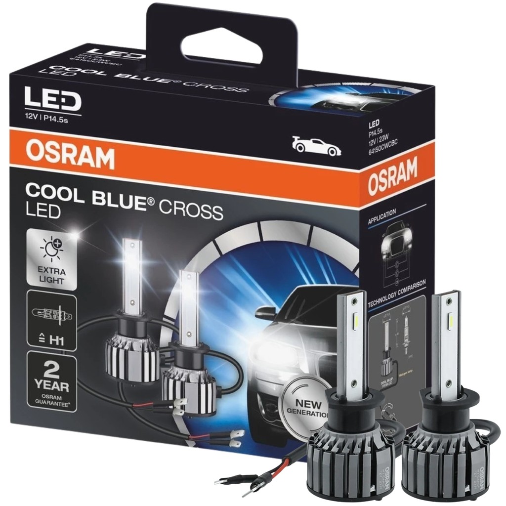 Par Lâmpada LED Osram H1 23W 12V Cool Blue Cross Luz Branca 6000K Farol Carro Potente Automotiva