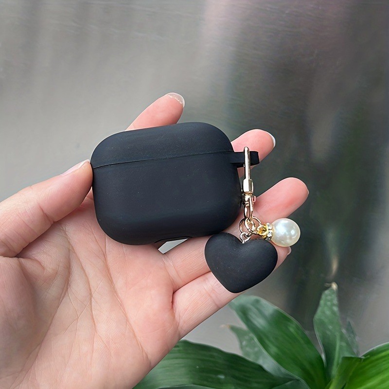 Amor Coração Chaveiro Para AirPods Pro/Pro2 Preto Silicone Fone De Ouvido Caso Airpods1/2 3 4 Capa Protetora