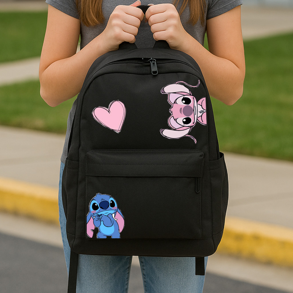 Mochila preta para escola mochila lilo stitch 2025 bolsa Passeio Faculdade Academia Mochila meninas