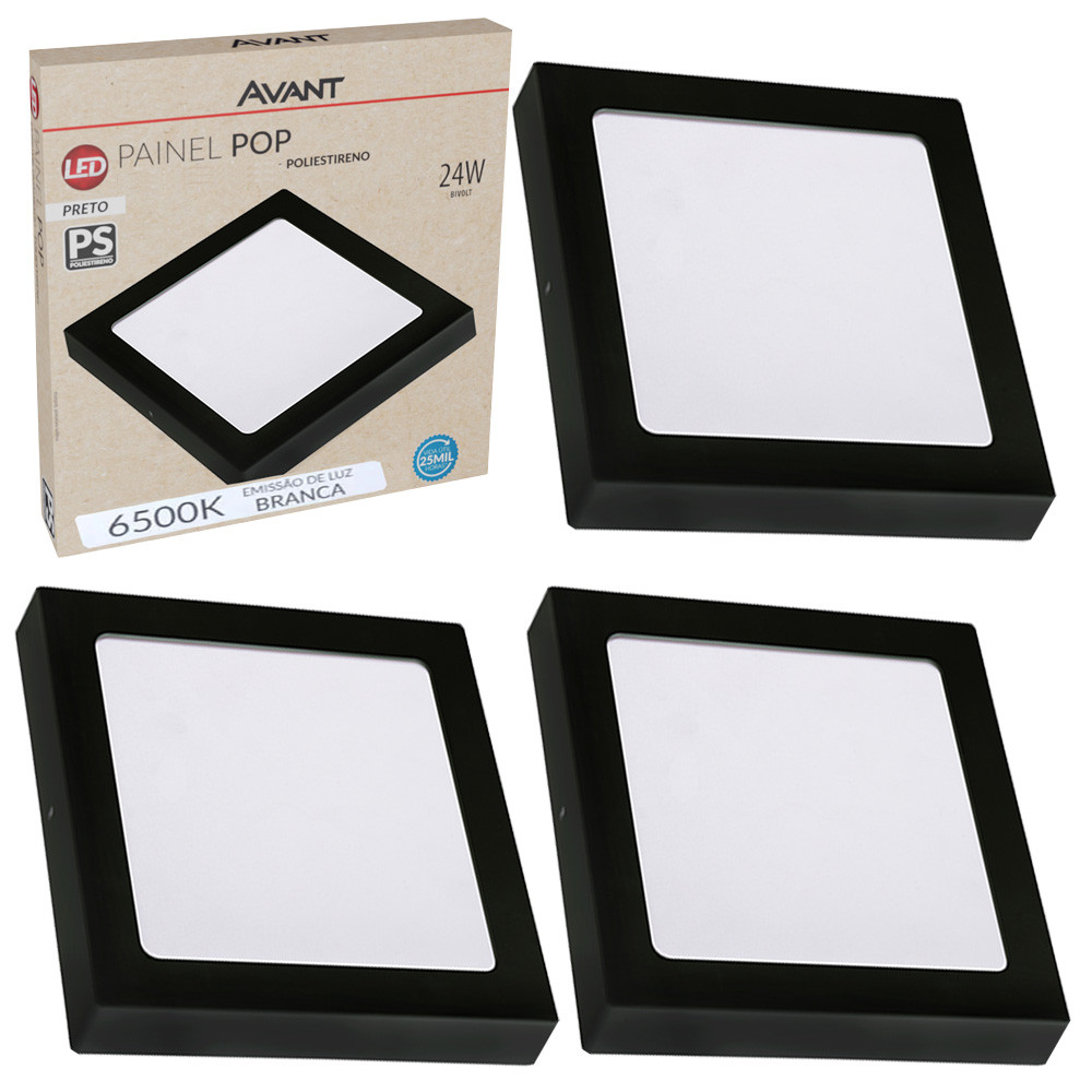 Kit 3 Luminaria de Teto Painel Plafon 24w Sobrepor Luz Branco Frio 6500k 127v 220v Avant em Oferta na Shopee