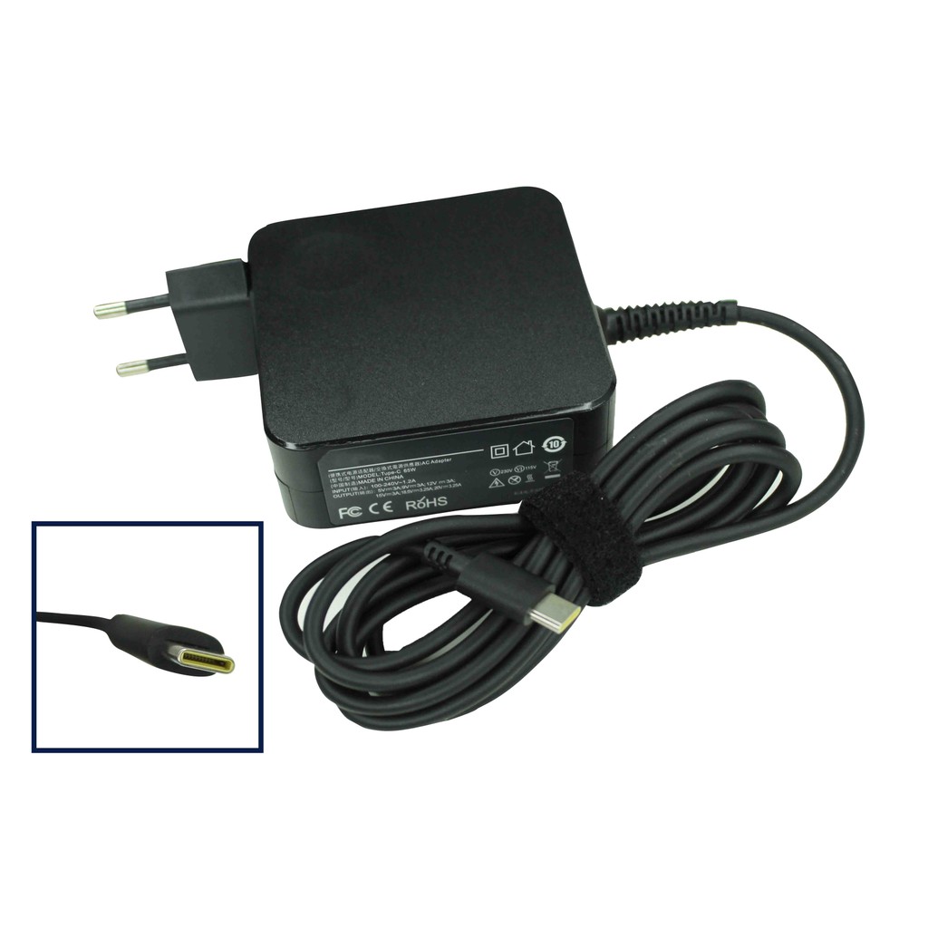 FONTE LENOVO PINO TIPO C 65W 2.1A/T490/T480/LG GRAN 15/LENOVO T14 T14s T15 L14 X13 L15 E15 E14 L13/MACBOOK PRO 2016 2017