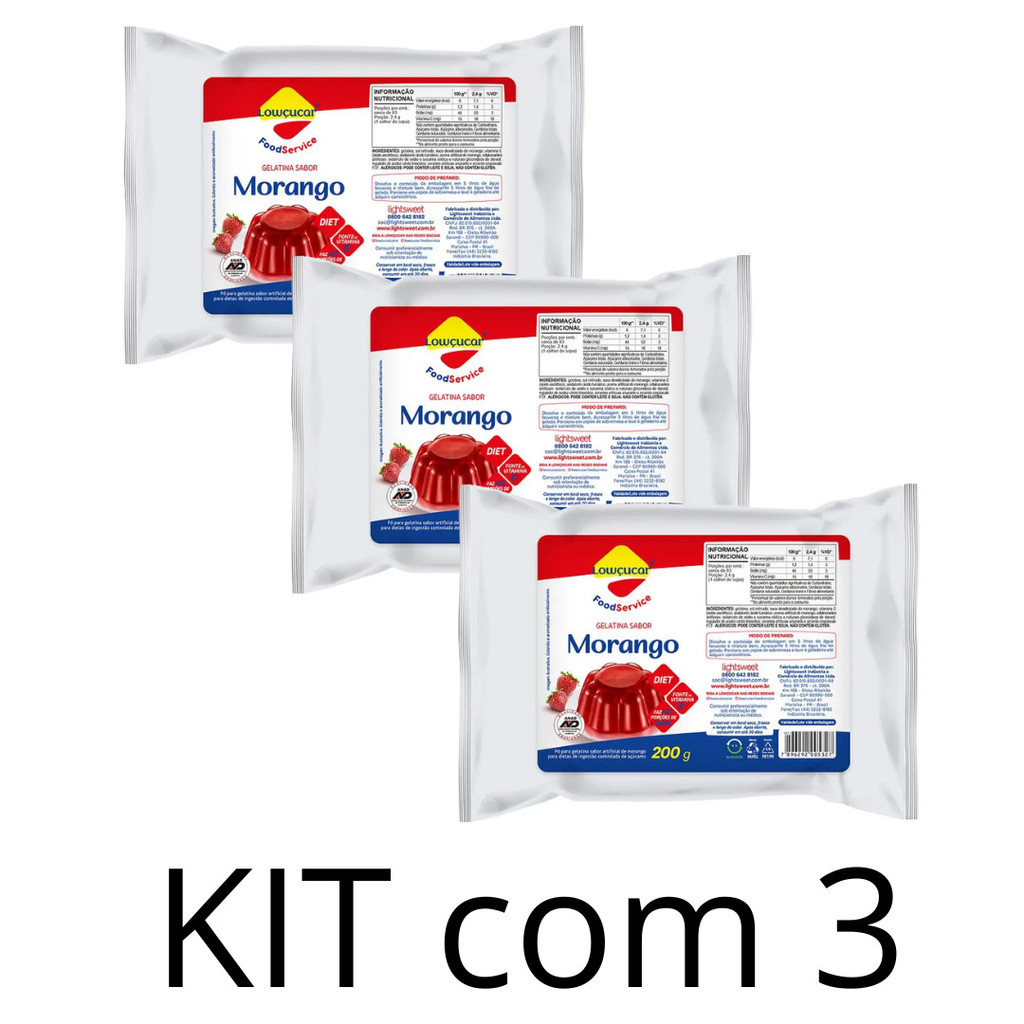 Kit com 3 Gelatina Morango Food Service 200g-Lowçúcar em Oferta na Shopee