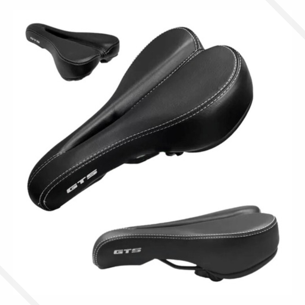 Banco Selim MTB Vazado Confortável Preto Anti-Prostático Couro ECO - GTS-TEC