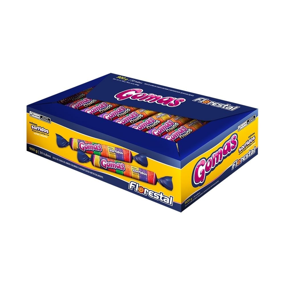 Bala Florestal Goma Tubo Sortidos 900g - Embalagem com 30 Unidades em Oferta na Shopee