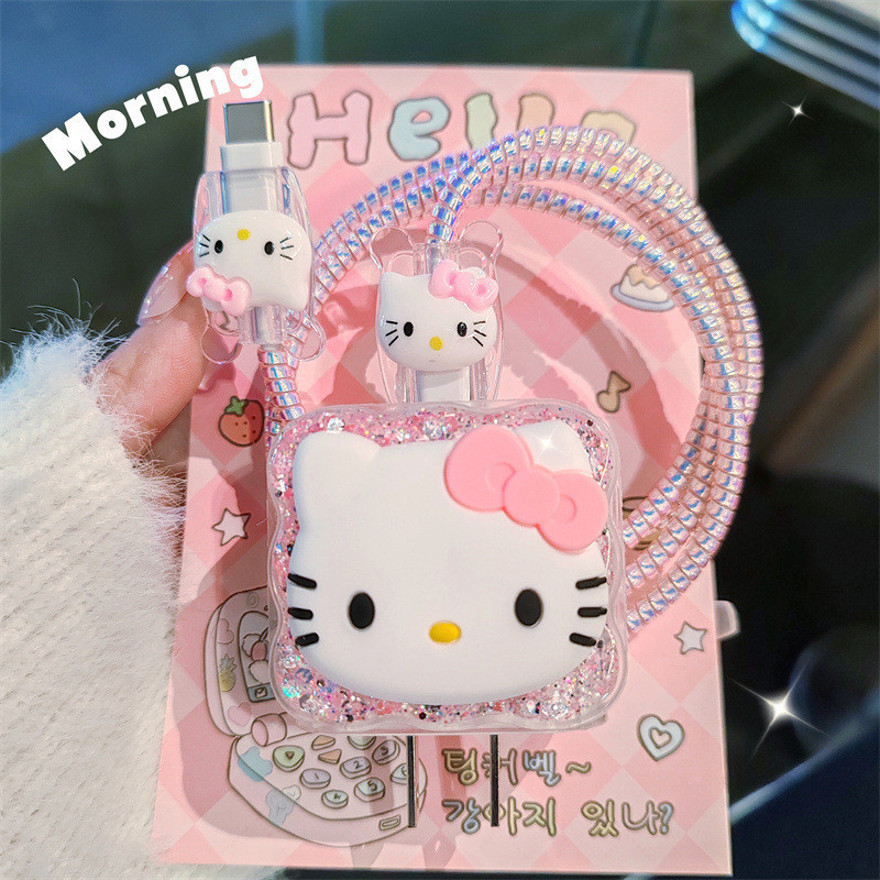 New DIY  Hello Kitty Charger Data Cable Case Protector and Winding Kit Compatible for Apple 18W 20W Charger Adapter