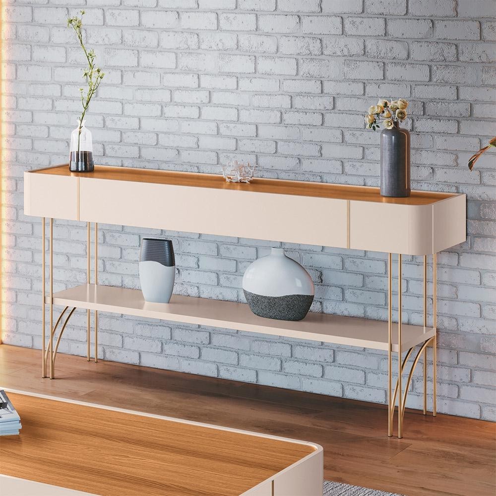 Aparador Decorativo Rennes MDP/MDF Pés de Aço Off White/Cinamomo G26 - Gran Belo em Oferta na Shopee