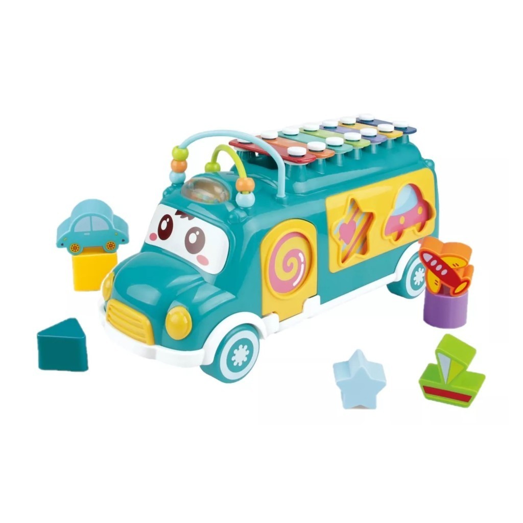 Brinquedo Infantil Ônibus Musical Verde com Xilifone Fenix Educativo Bebê Coordenação Desenvolve - Mom & Baby